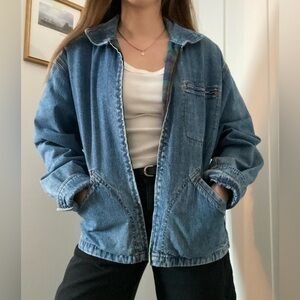 Oversized Vintage Blue-Jean Flannel Lined Jacket with Relaxed fit